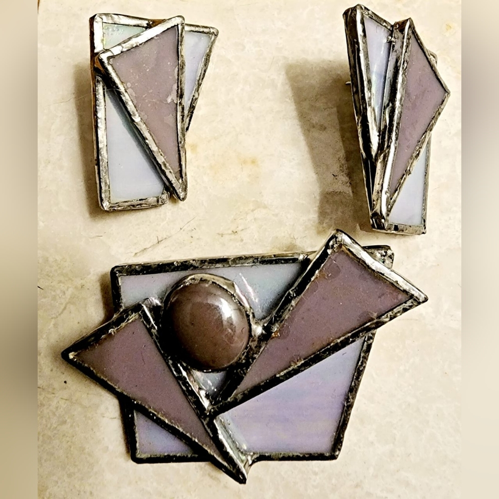 Vintage 1980s demiparure geometric shades of purple and silver set